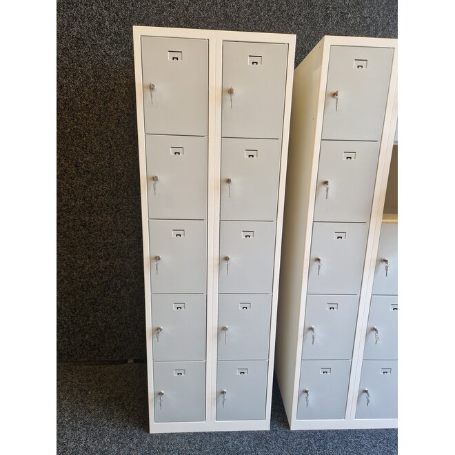 Locker 10-deurs 180x60x50 cm - Wit/Grijs