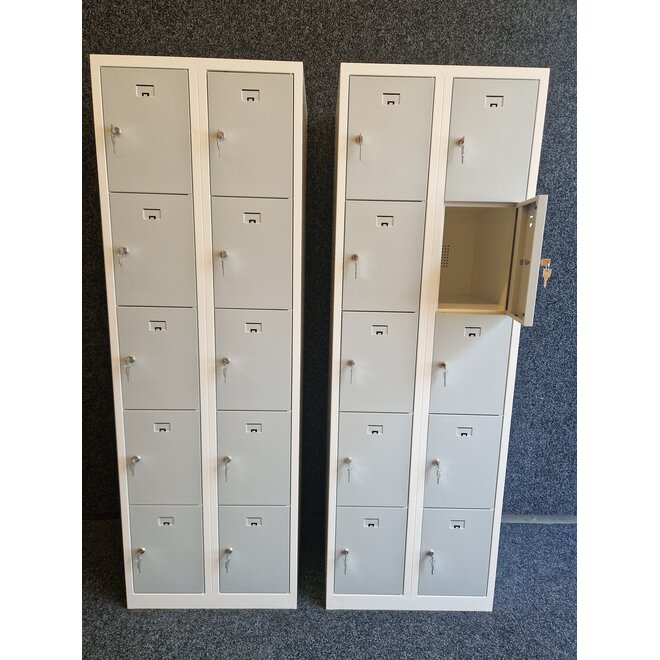 Locker 10-deurs 180x60x50 cm - Wit/Grijs