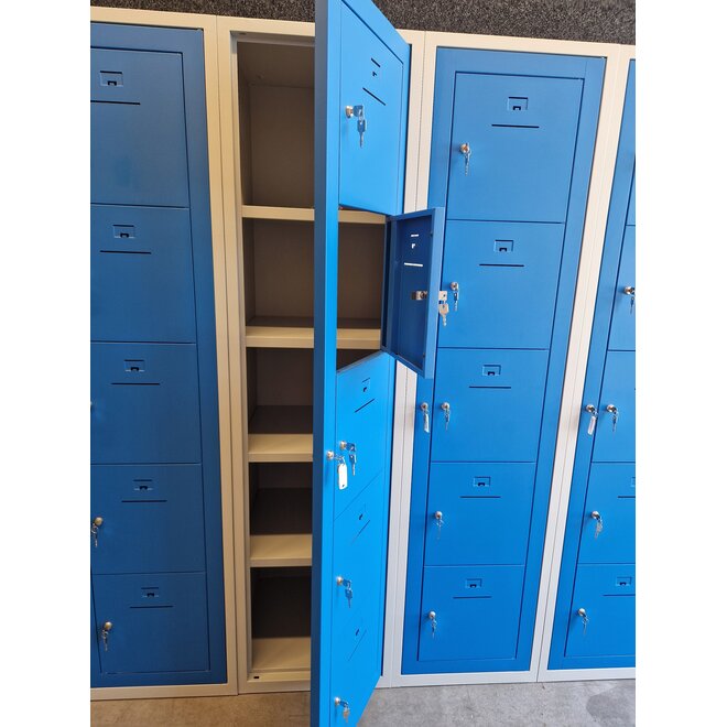 Locker 5 kluisjes Grijs-Blauw met centrale deur