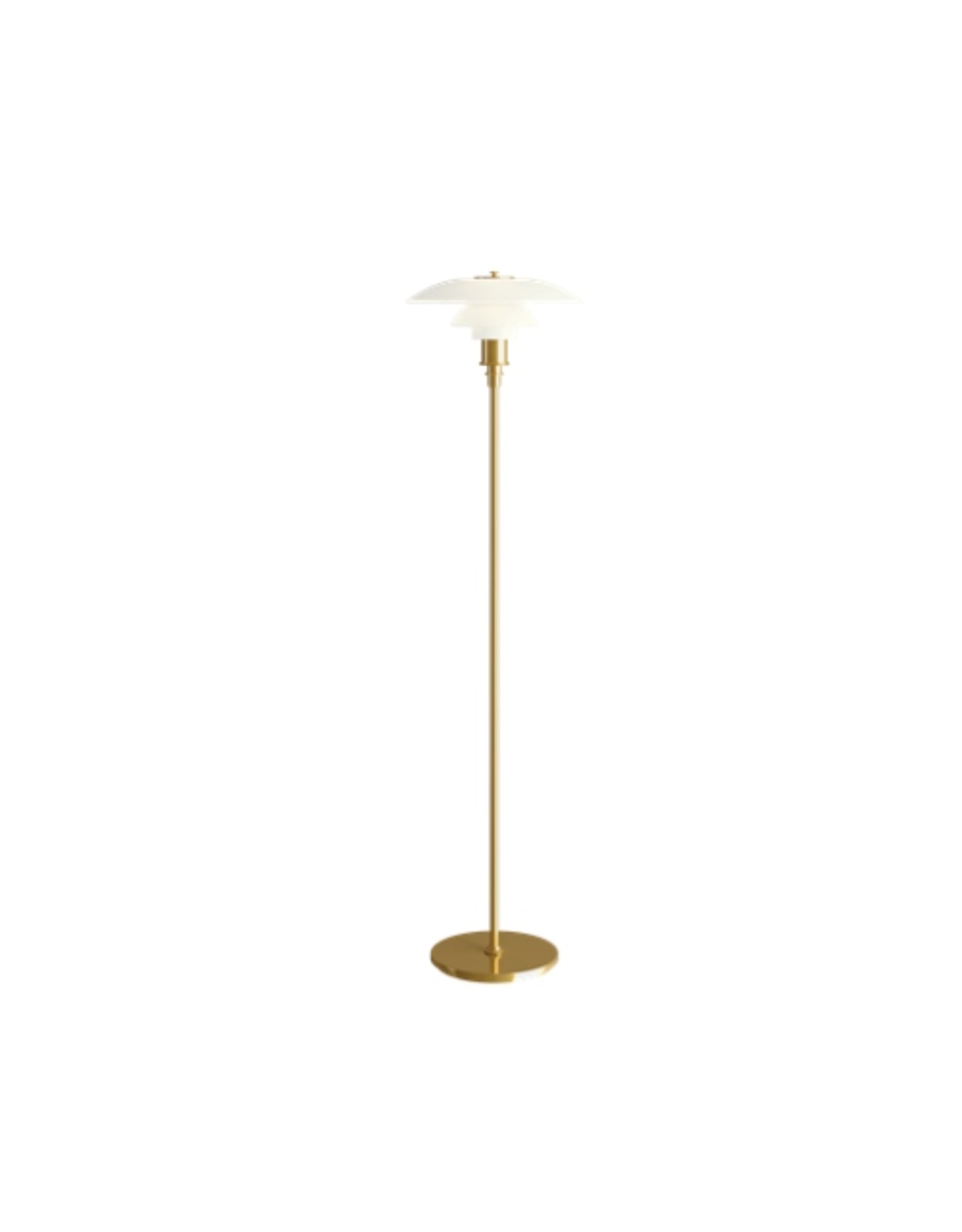 PH 3 1/2-2 1/2 FLOOR LAMP, MOUTH-BLOWN WHITE OPAL GLASS WITH BRASS FINISH