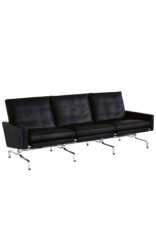PK31/3 黑色優雅皮革三座位沙發