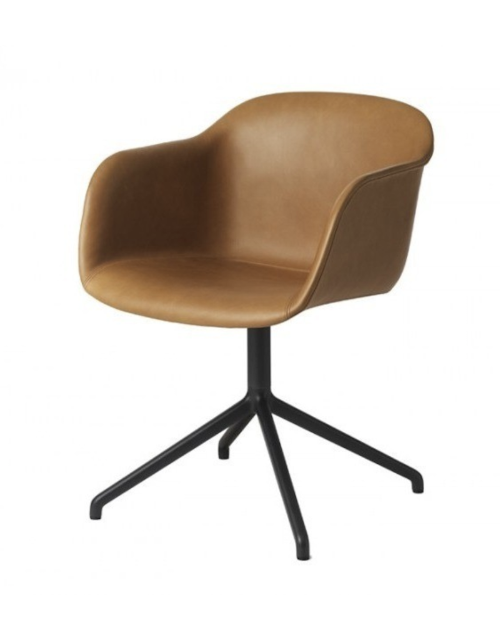 FIBER ARMCHAIR SHELL UPHOLSTERED IN COGNAC LEATHER