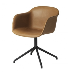 FIBER ARMCHAIR SHELL UPHOLSTERED IN COGNAC LEATHER