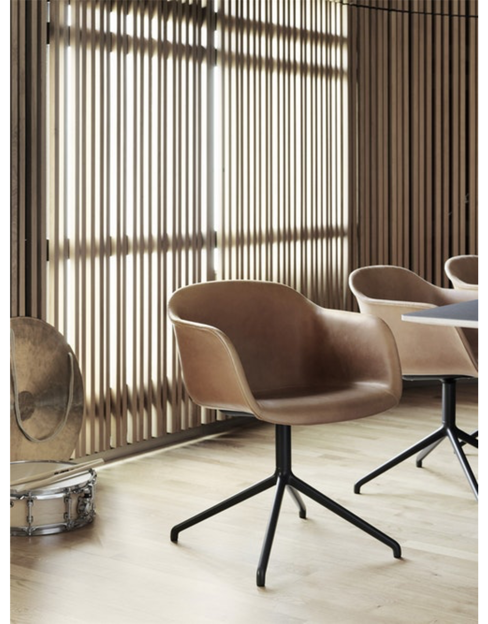 FIBER ARMCHAIR SHELL UPHOLSTERED IN COGNAC LEATHER