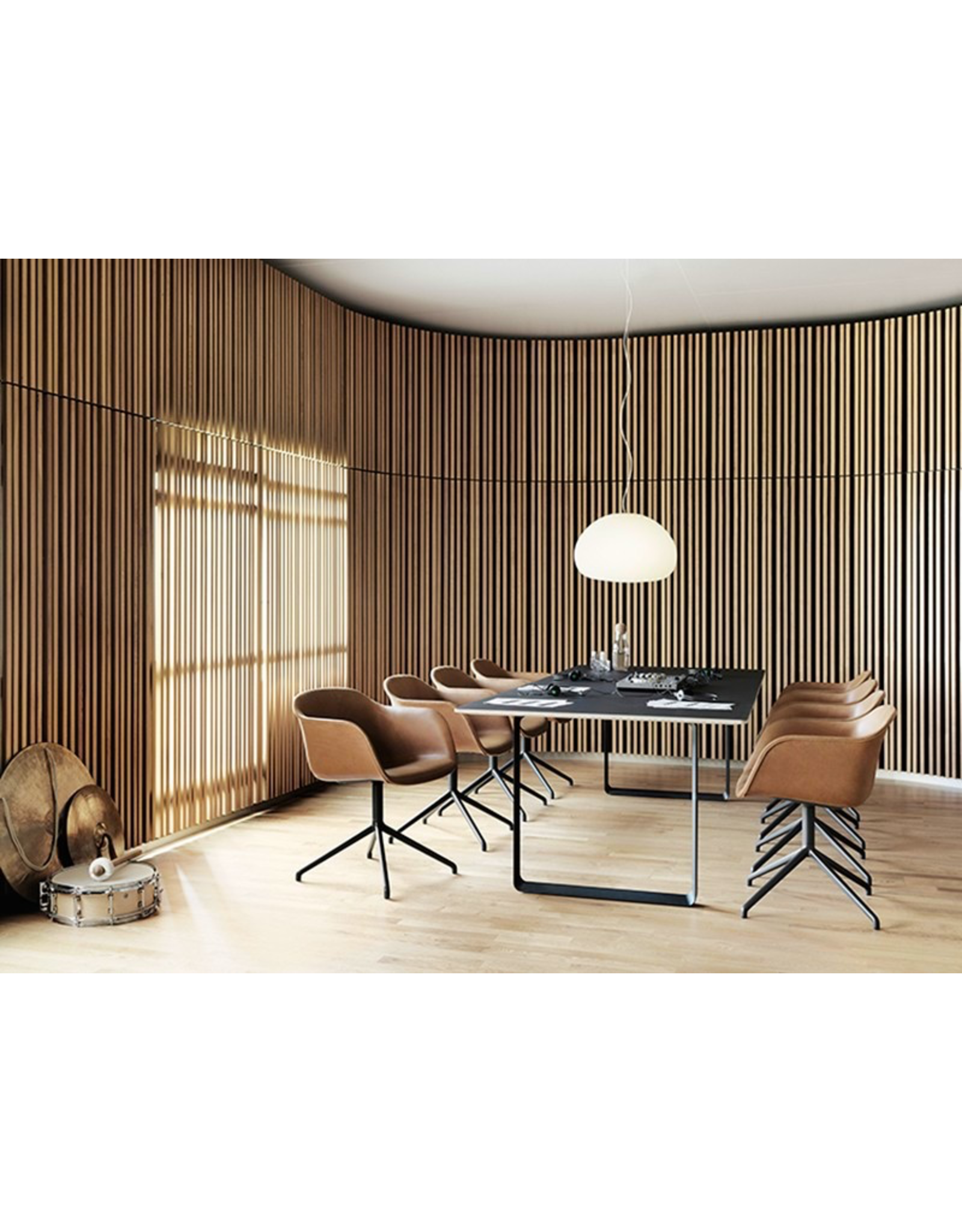 FIBER ARMCHAIR SHELL UPHOLSTERED IN COGNAC LEATHER