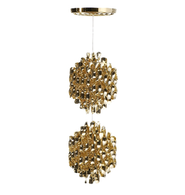 SPIRAL SP2 HANGING LAMP W/2 CLUSTERS OF GOLD SPIRALS
