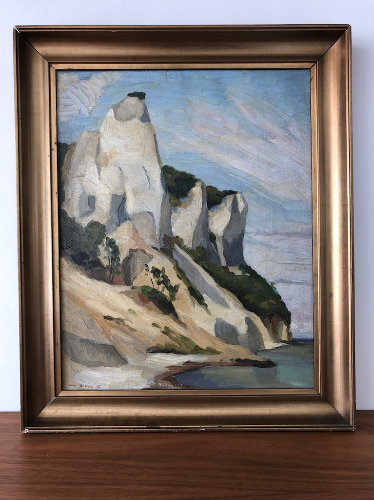 1925 FRAMED OIL ON CANVAS PAINTING OF WHITE CLIFF FACE - Manks