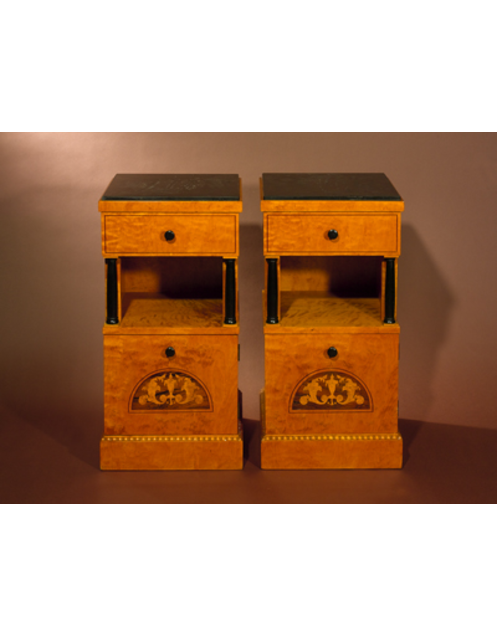 PAIR OF BIEDERMEIER CABINETS WITH ROSEWOOD & SATINWOOD INLAYWITH ROSEWOOD & SATINWOOD INLAYSWEDEN  Circa 1910W39 x D38 x H77cm