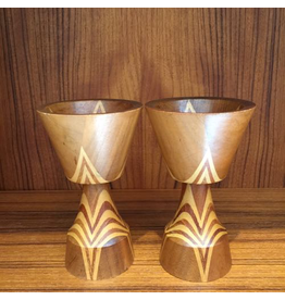 PAIR OF INTARSIA WOOD CANDLESTICKS