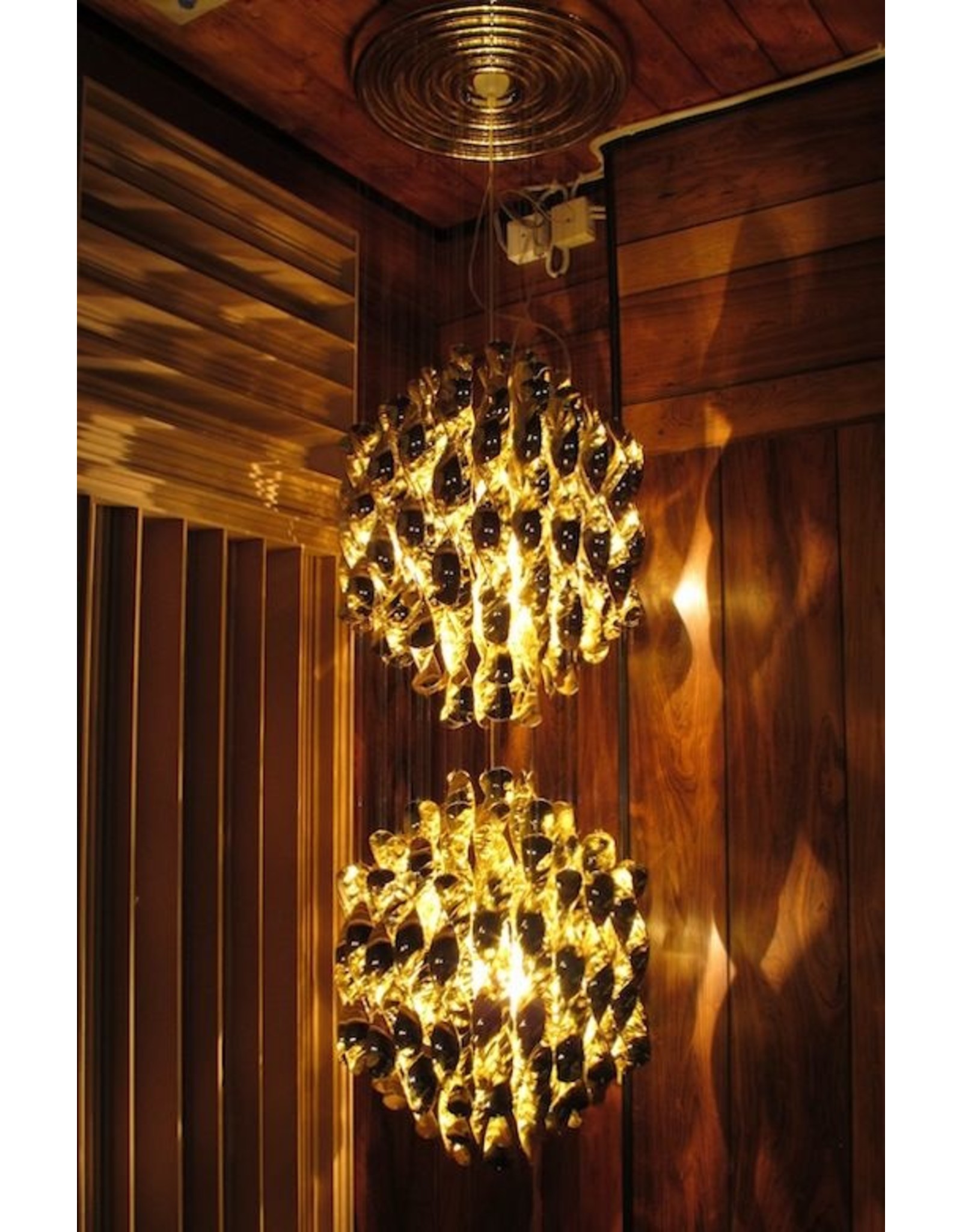 SPIRAL SP2 HANGING LAMP W/2 CLUSTERS OF GOLD SPIRALS
