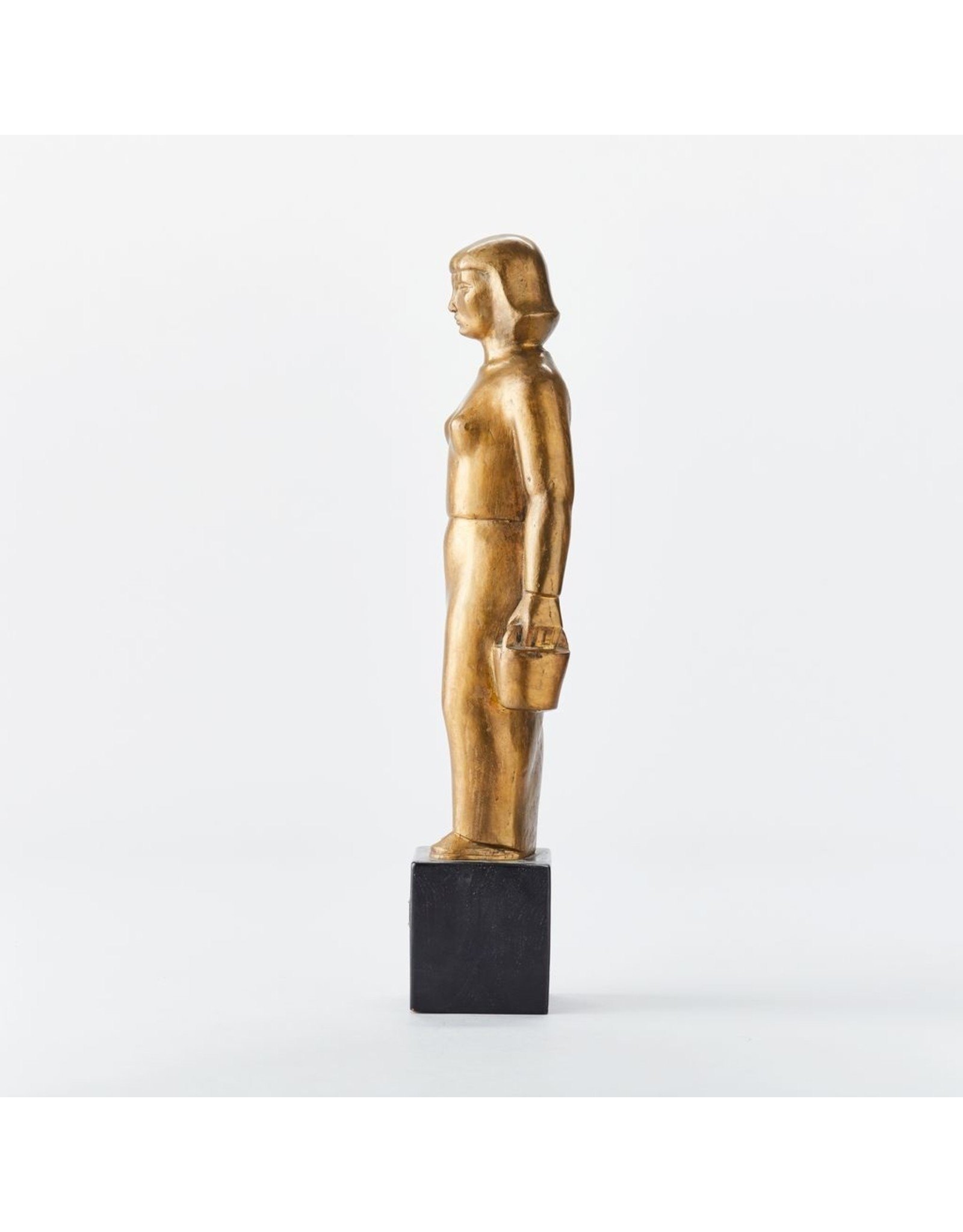 1920s GOLD PLATED BRONZE OF “WOMAN WITH PAIL” ON WOODEN STAND