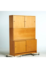 1960's ORESUND OAK SECRETAIRE WITH ORANGE/YELLOW/WHITE DRAWERS