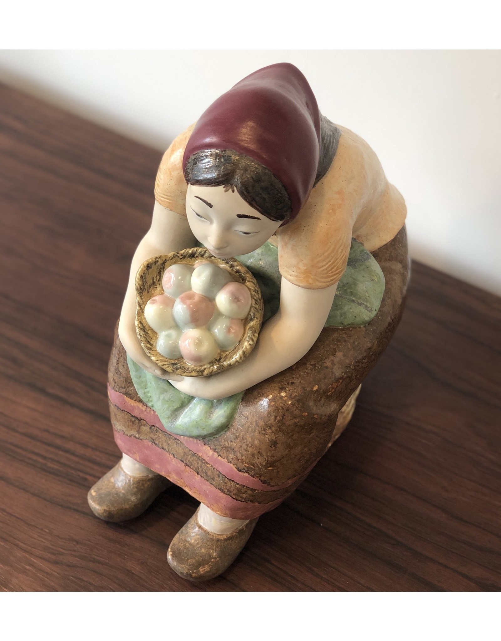 RARE 1970's ZAPHIR FIGURINE OF SEATED FARMER'S WIFE WITH BASKET