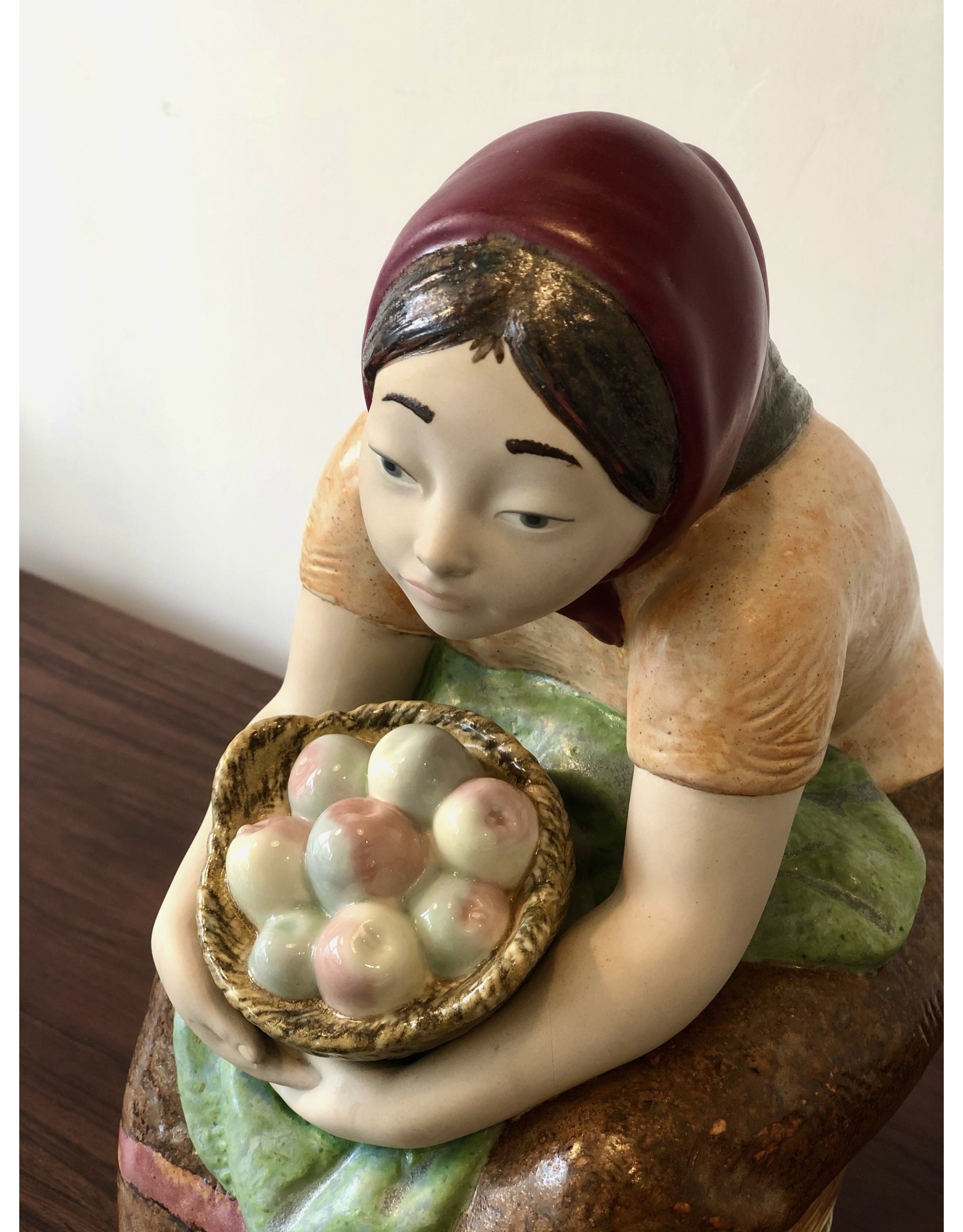 RARE 1970's ZAPHIR FIGURINE OF SEATED FARMER'S WIFE WITH BASKET