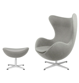EGG CHAIR WITH FOOT STOOL IN LIGHT WARM GREY FABRIC