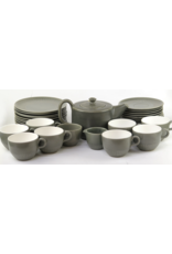 35 PIECE GREY GLAZED EARTHENWARE TEA SERVICE FOR 8 PERSONS