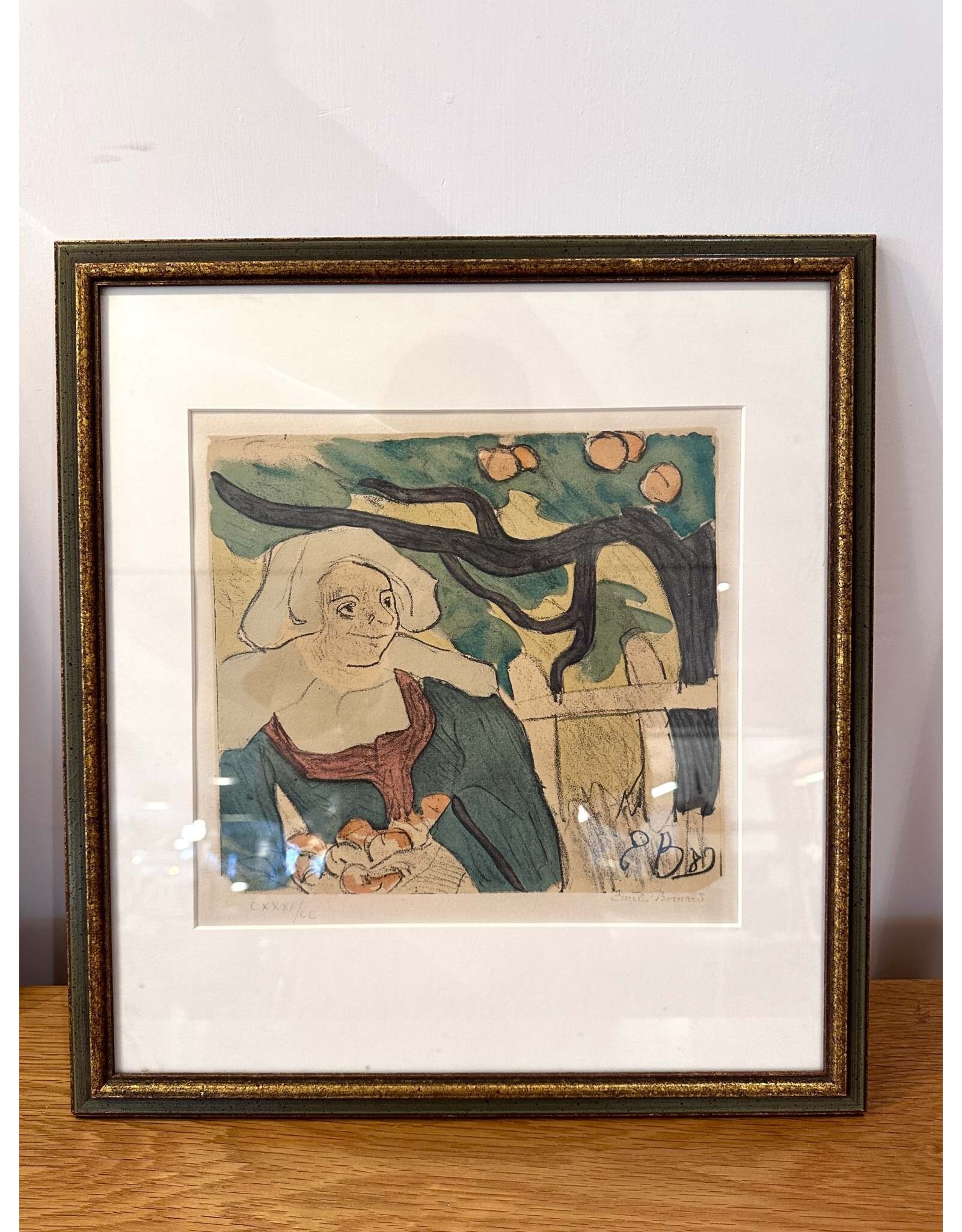 1920年代布列塔尼少女及桃的石版畫