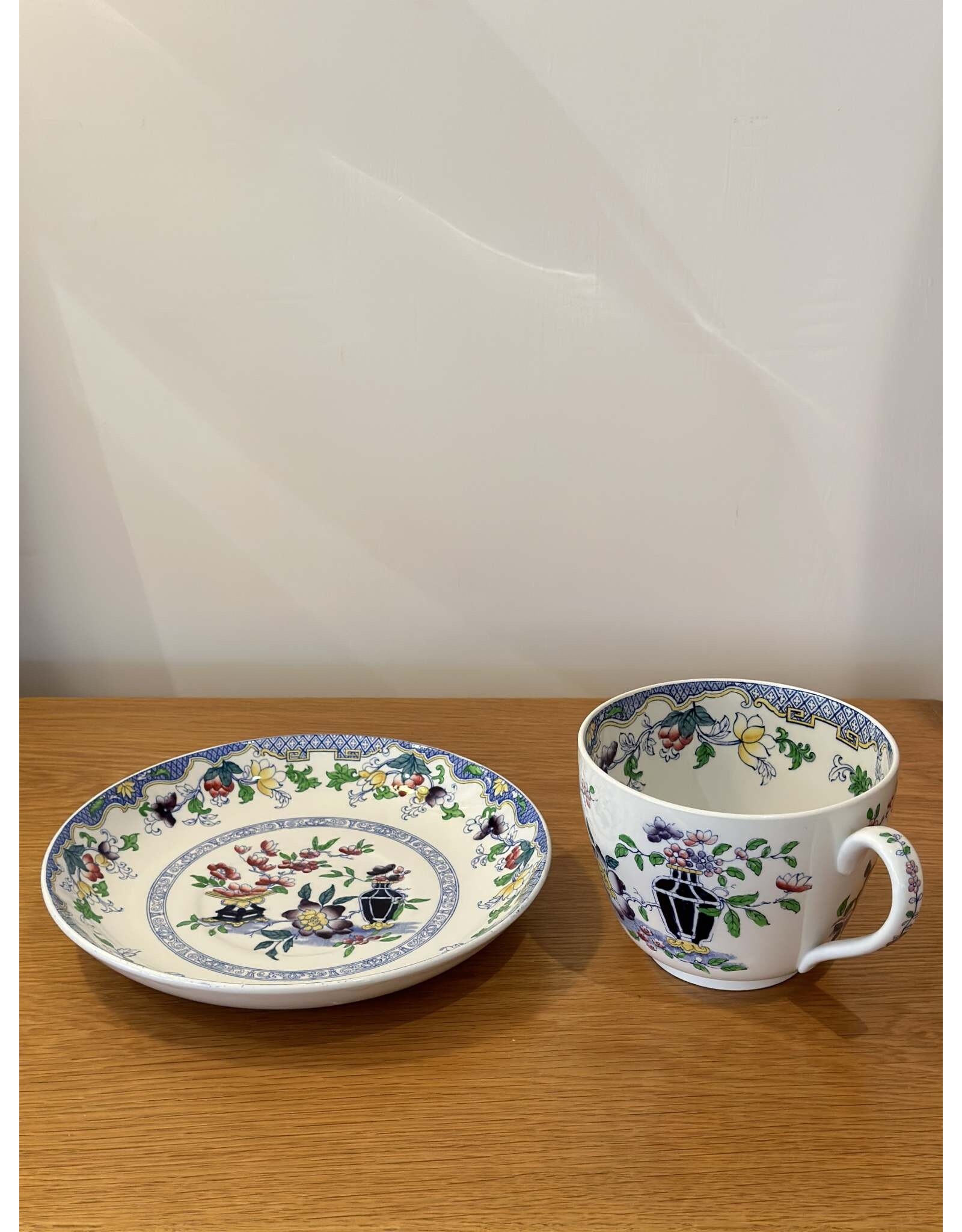 1930's RARE PAIR OF LARGE HANDPAINTED SOUP  CUP AND SAUCERS