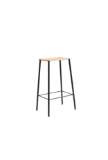 ADAM STOOL IN OAK SEAT, BLACK STEEL FRAME, H65CM
