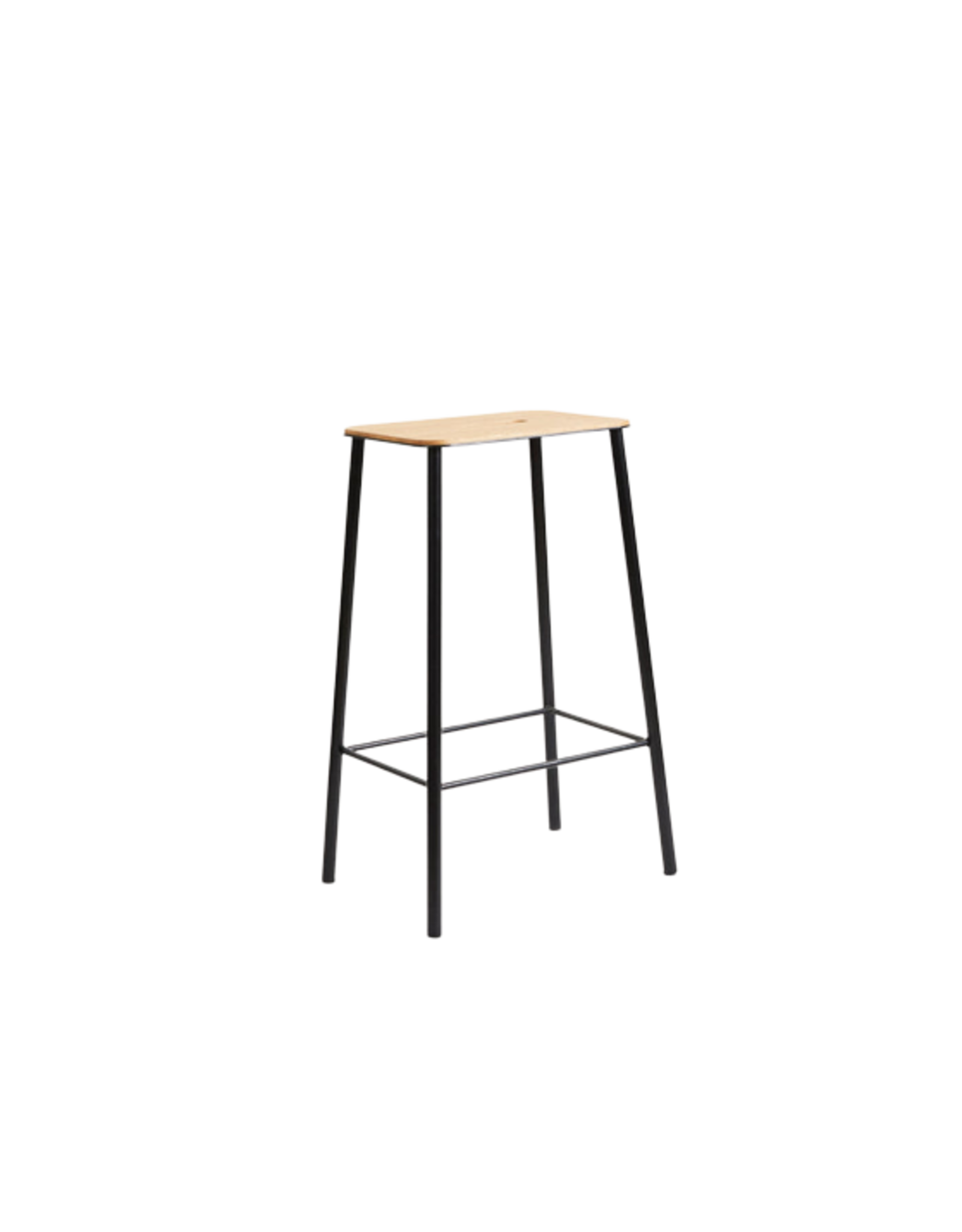 ADAM STOOL IN OAK SEAT, BLACK STEEL FRAME