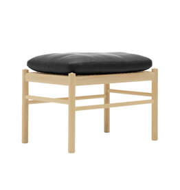 OW149-F FOOTSTOOL IN BLACK LOKE LEATHER