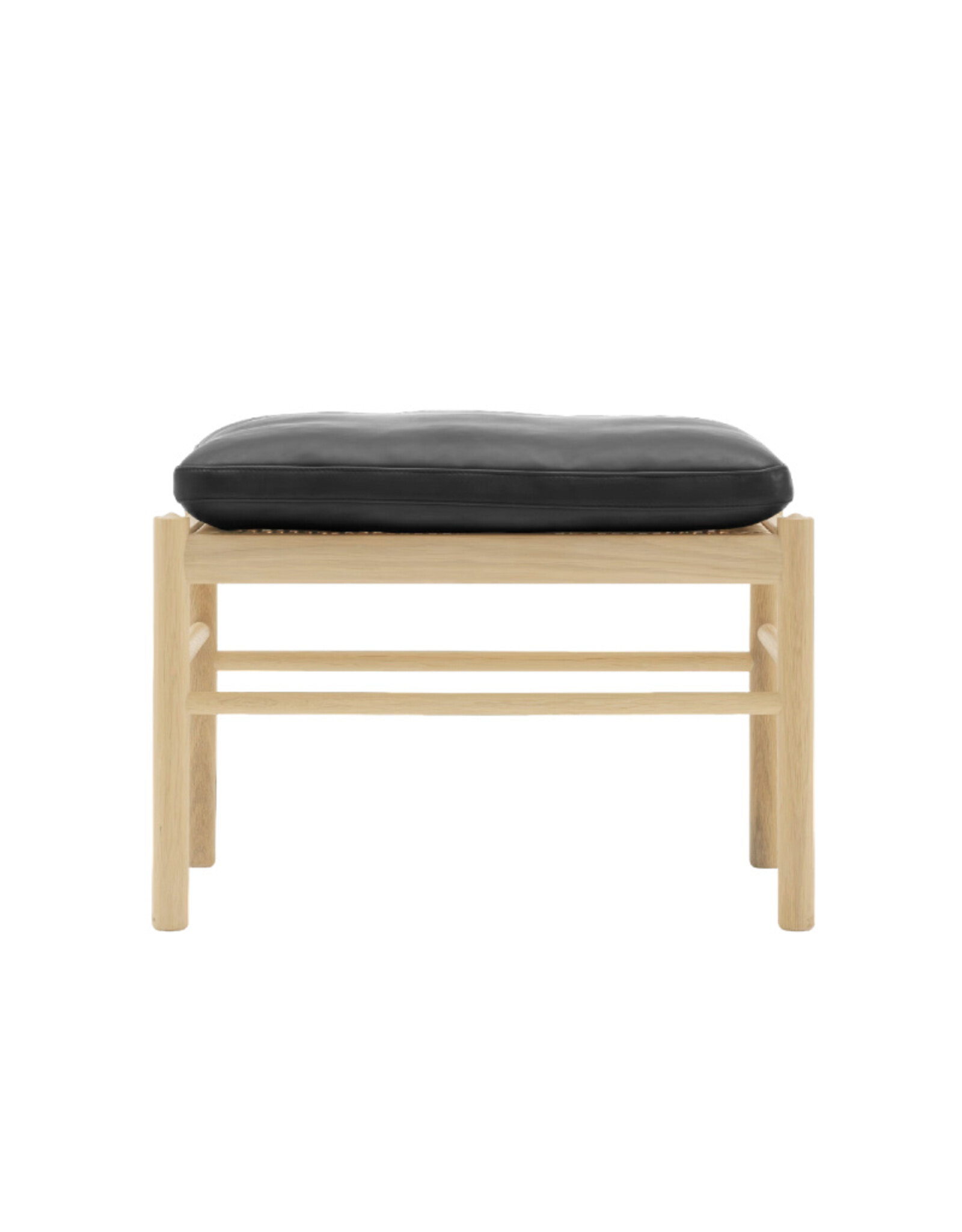 OW149-F FOOTSTOOL IN BLACK LOKE LEATHER