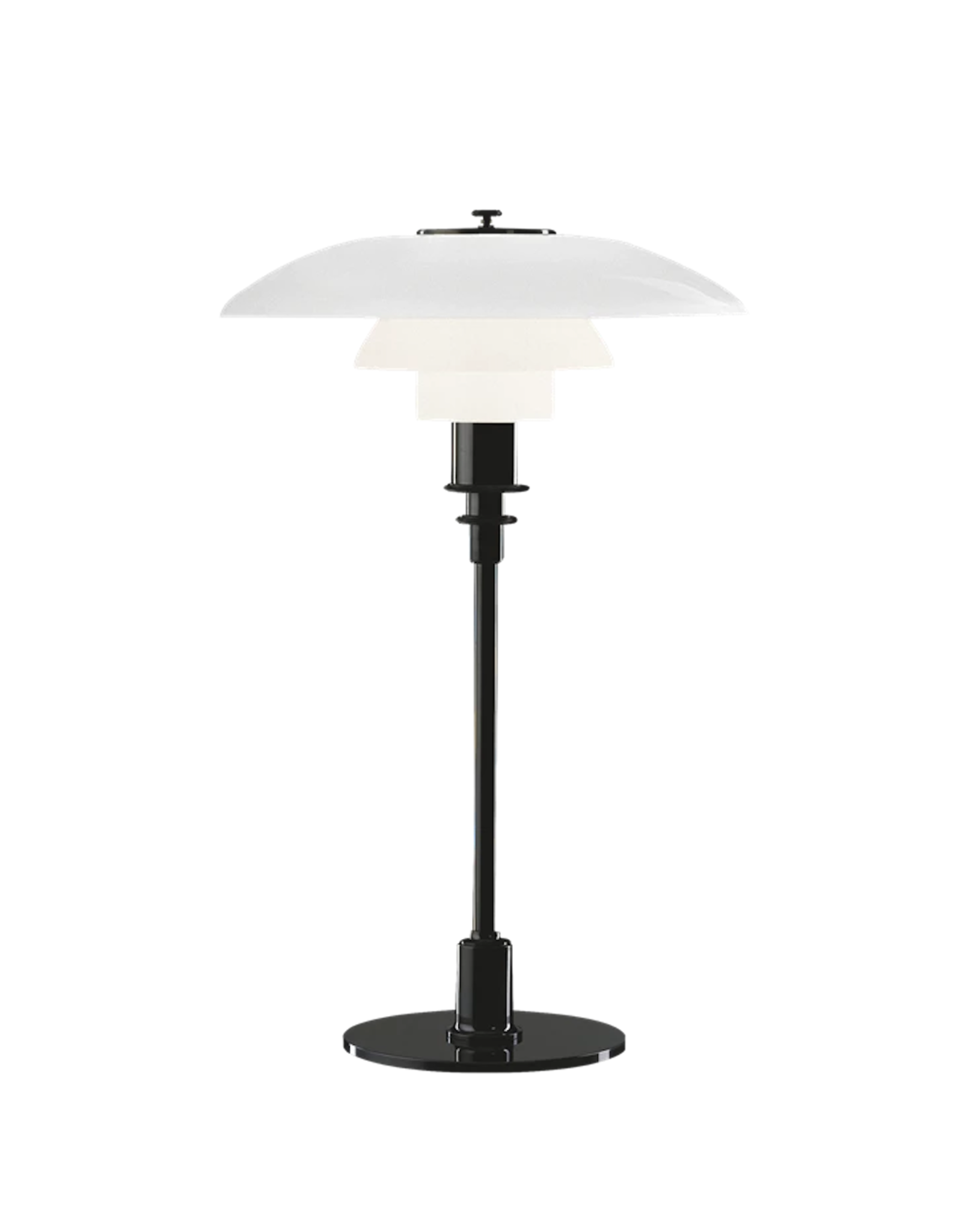 PH 3/2 TABLE LAMP, MOUTH-BLOWN WHITE OPAL GLASS SHADES