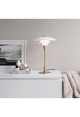 PH 3/2 TABLE LAMP, MOUTH-BLOWN WHITE OPAL GLASS SHADES