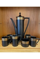 PORTMEIRION BLACK AND GOLD GREEK KEY COFFEE SET FOR 4 PERSONS