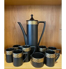 PORTMEIRION BLACK AND GOLD GREEK KEY COFFEE SET FOR 6 PERSONS