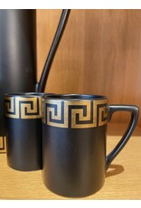 PORTMEIRION BLACK AND GOLD GREEK KEY COFFEE SET FOR 6 PERSONS