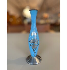 MANKS PORCELAIN TURQUOISE GLAZE WITH SILVER OVERLAY VASE