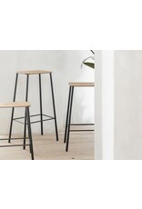 ADAM STOOL IN OAK SEAT, BLACK STEEL FRAME, H65CM