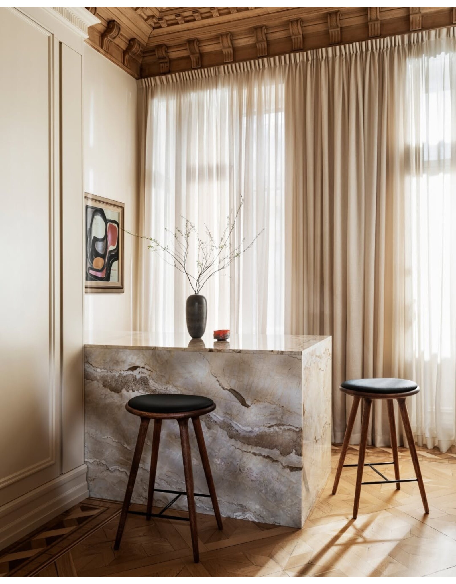 (BARGAIN CORNER) ETHICAL HIGH STOOL-DARK HARDWOOD