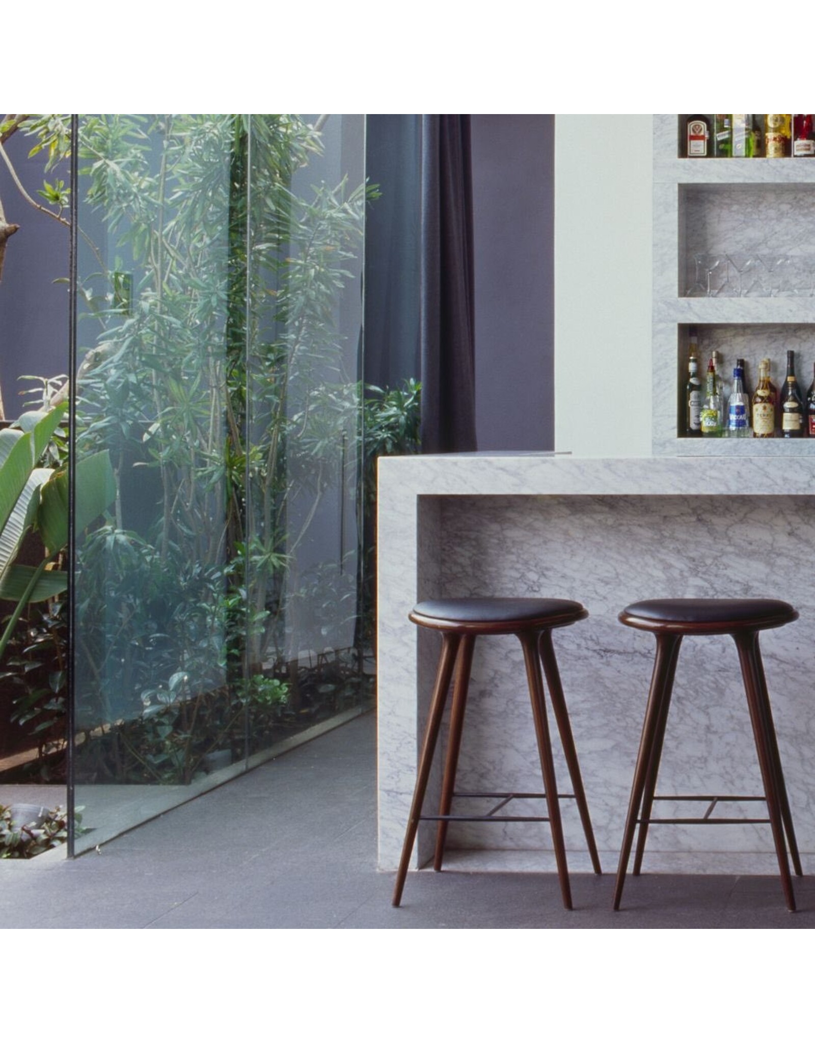 (BARGAIN CORNER) ETHICAL HIGH STOOL-DARK HARDWOOD