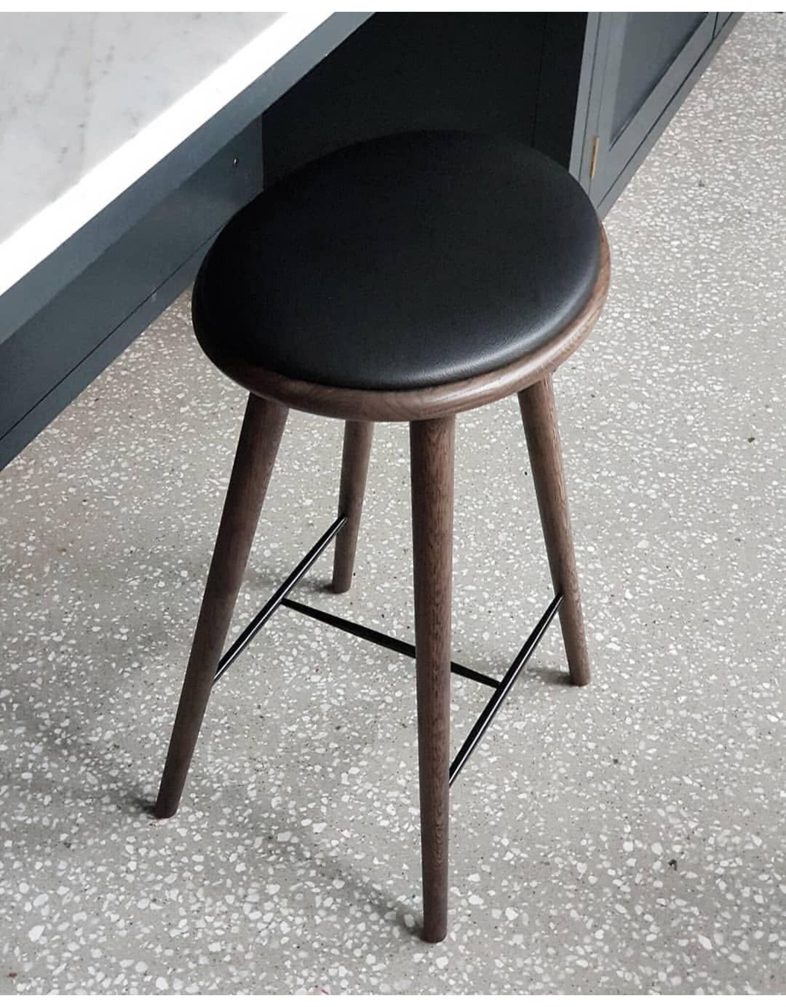 (BARGAIN CORNER) ETHICAL HIGH STOOL-DARK HARDWOOD