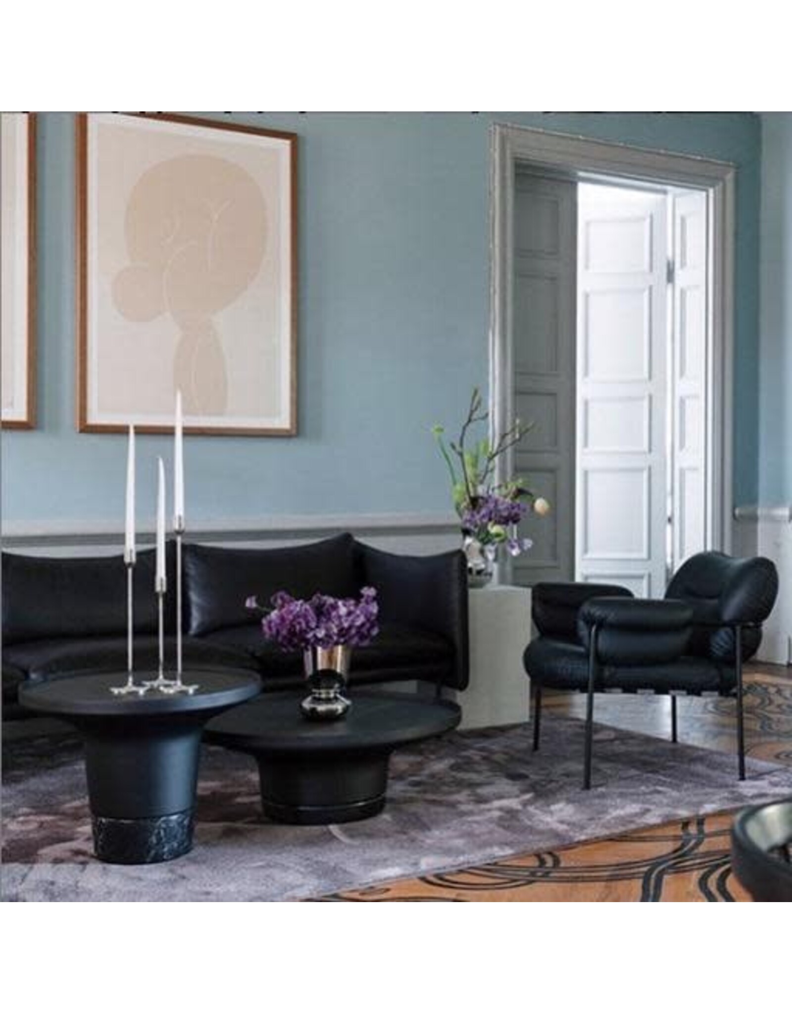 POLLER TABLE BLACK  LAMINATE TOP AND NERO MARQUINA MARBLE  BASE