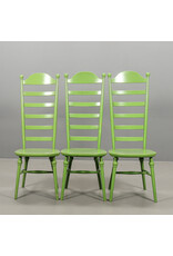 ONE OF THREE 1960's  HIGH LADDER BACK "MONA" CHAIR PAINTED IN APPLE GREEN