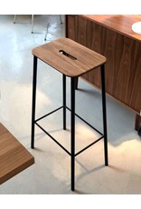 ADAM STOOL IN OAK SEAT, BLACK STEEL FRAME - H76CM