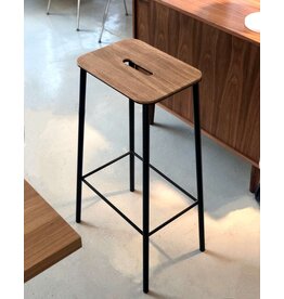 ADAM STOOL IN OAK SEAT, BLACK STEEL FRAME - H76CM