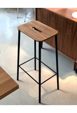 ADAM STOOL IN OAK SEAT, BLACK STEEL FRAME