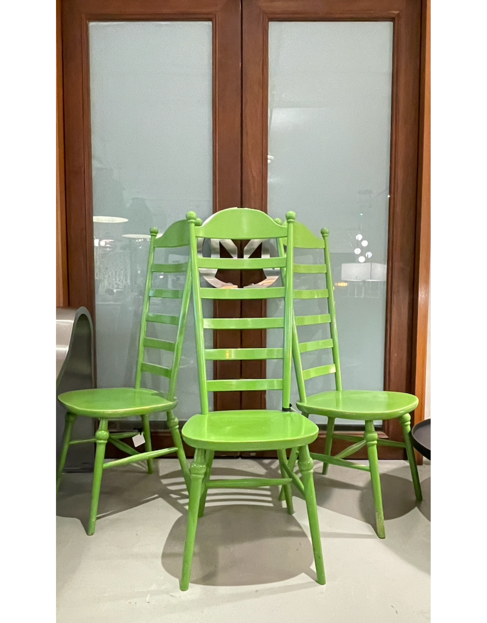 1960's HIGH LADDER BACK "MONA" CHAIRS, SET OF 3 PIECES