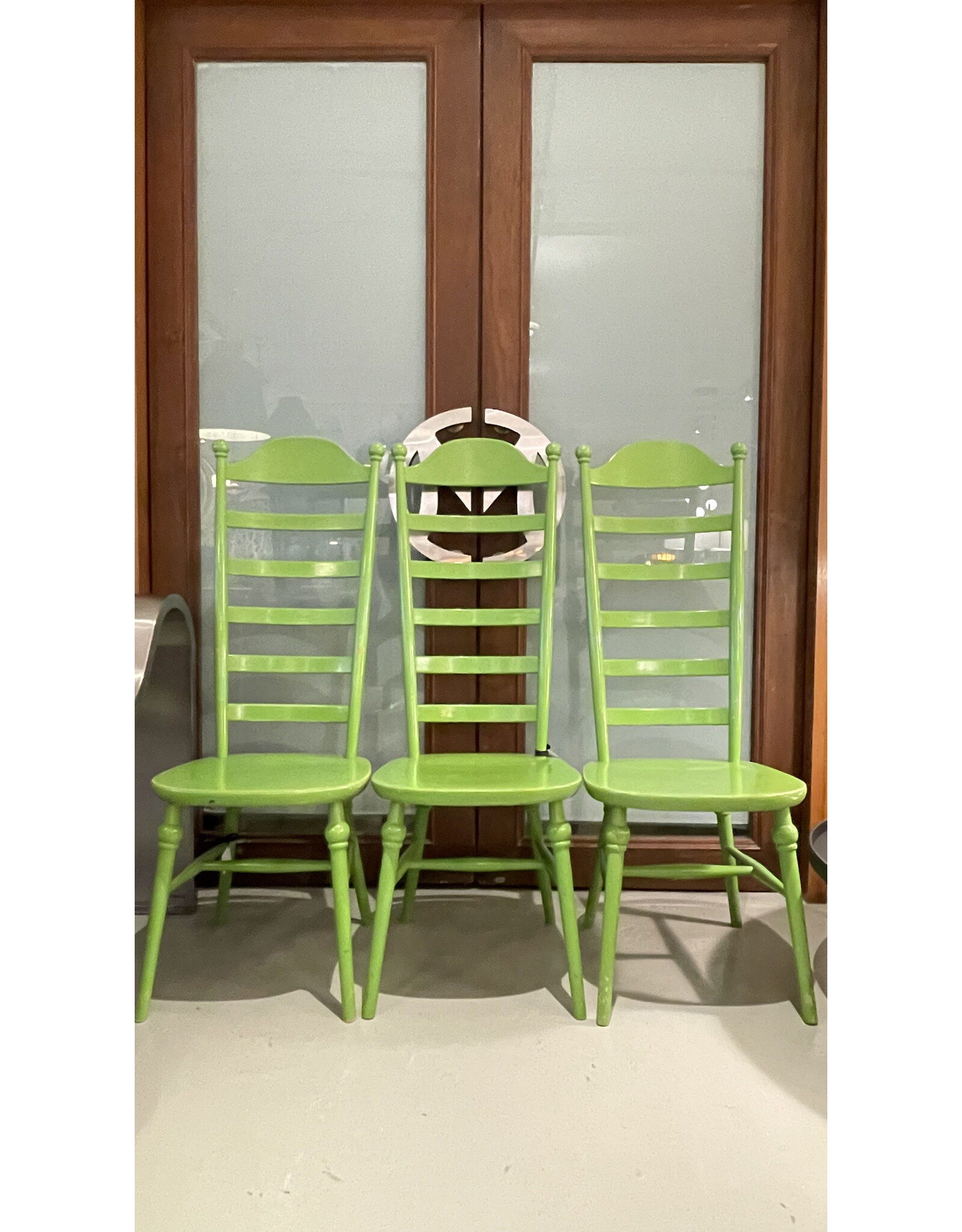 1960's HIGH LADDER BACK "MONA" CHAIRS, SET OF 3 PIECES