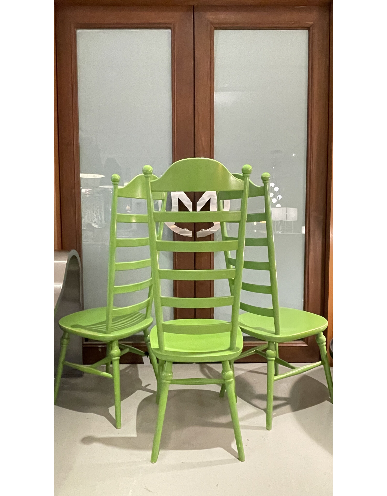 1960's HIGH LADDER BACK "MONA" CHAIRS, SET OF 3 PIECES