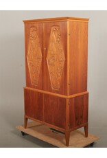 1950's RARE SWEDISH CABINET WITH PAIR OF RELIEF DECORATED DOORS