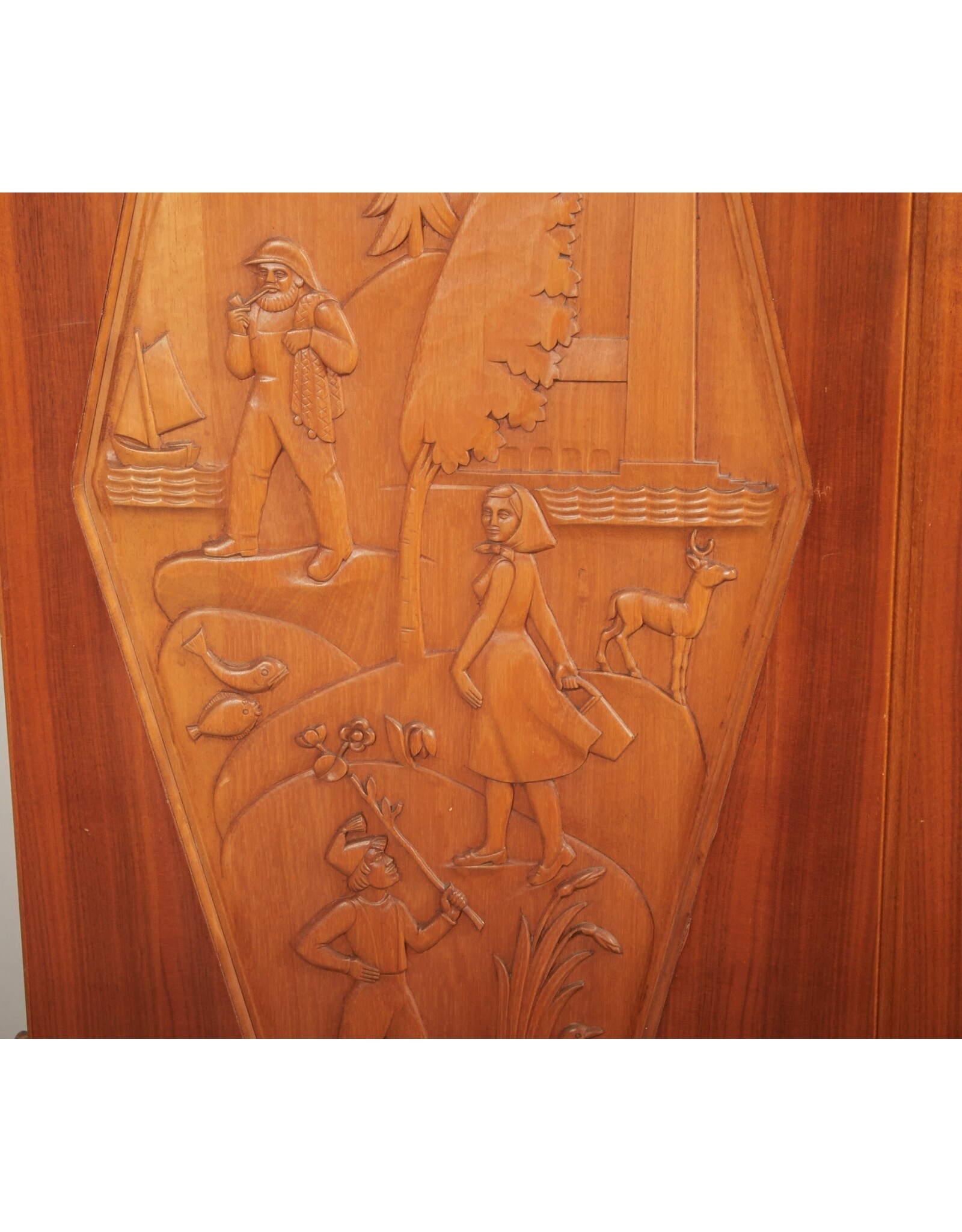1950's RARE SWEDISH CABINET WITH PAIR OF RELIEF DECORATED DOORS