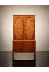 1950's RARE SWEDISH CABINET WITH PAIR OF RELIEF DECORATED DOORS