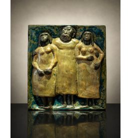 WALL PLAQUE OF HAPPY MAN WITH TWO PRETTY LADIES