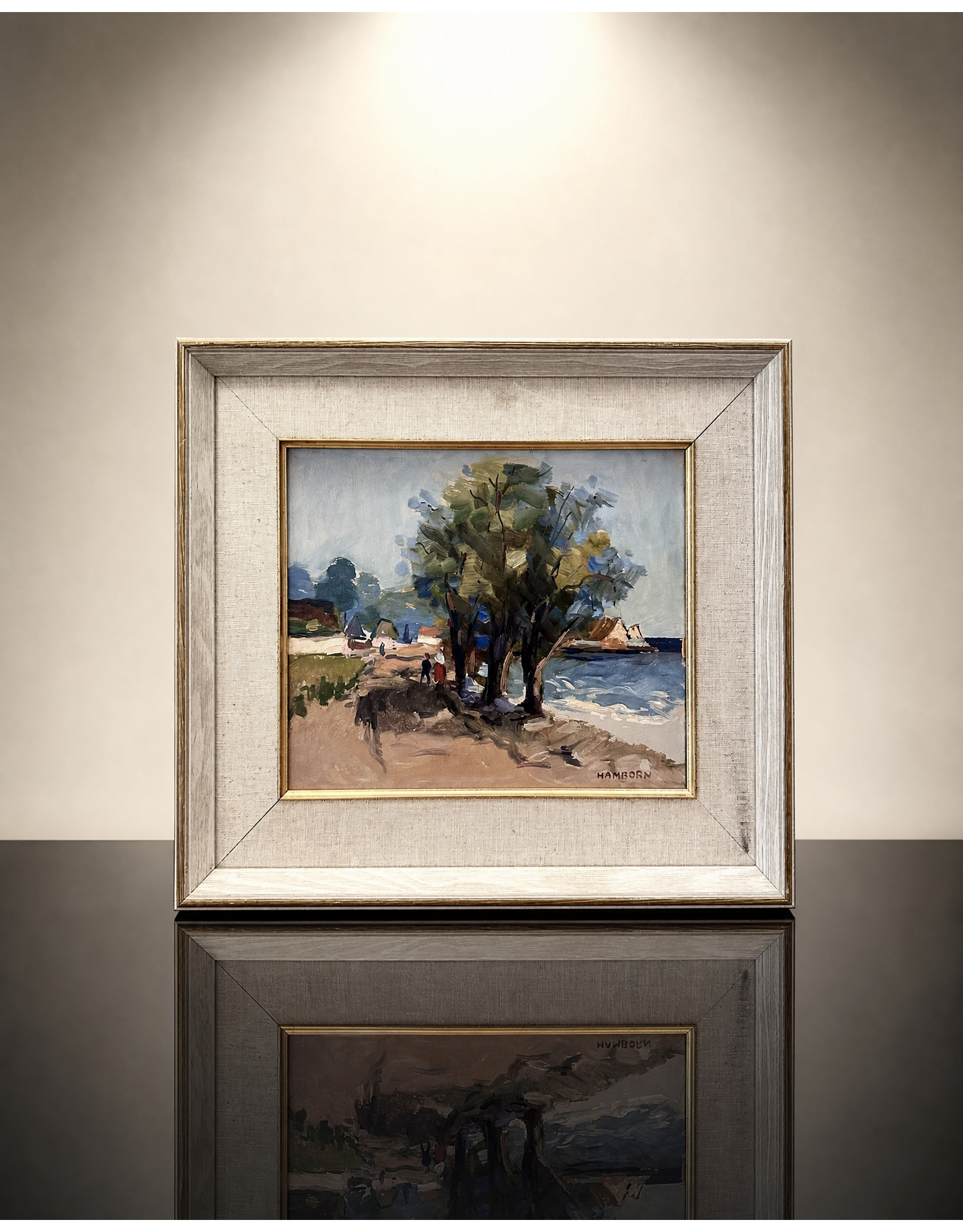 1920's BEACH FRONT PROMENADE SIGNED OIL ON BOARD