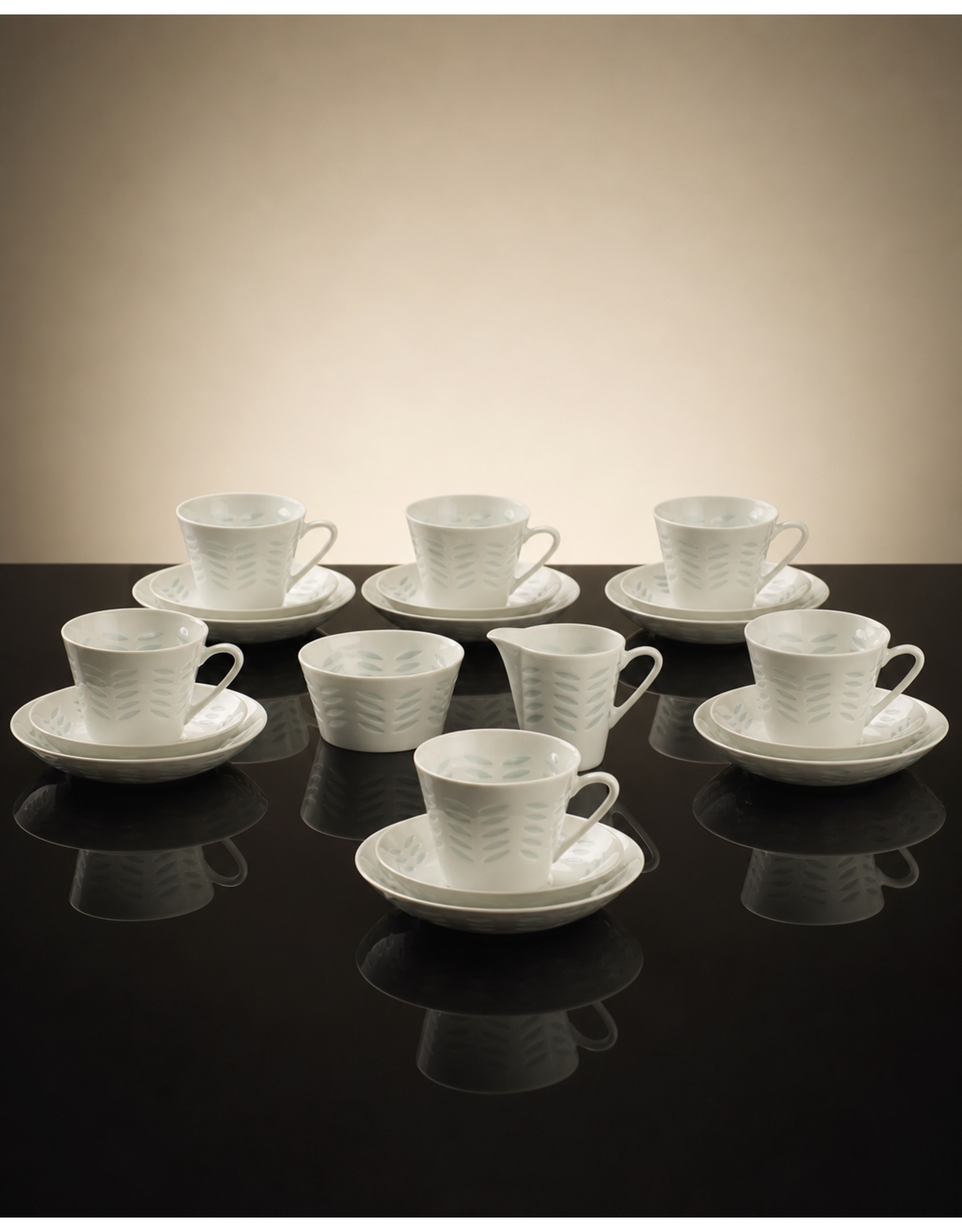 1960's SET OF RICE PORCELAIN COFFEE SERVICE WITH SUGAR & CREAMER FOR 6